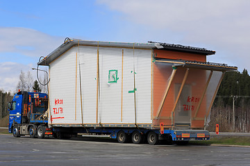 Image showing Truck Transports Premade House Module as Oversize Load