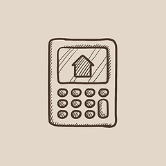 Image showing Calculator with house on display sketch icon.