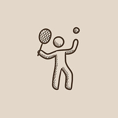 Image showing Man playing big tennis sketch icon.