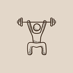 Image showing Man exercising with barbell sketch icon.