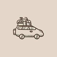 Image showing Car with bicycle mounted to the roof sketch icon.