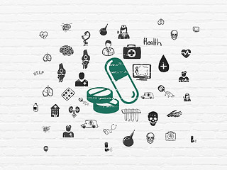 Image showing Healthcare concept: Pills on wall background