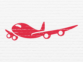 Image showing Travel concept: Airplane on wall background