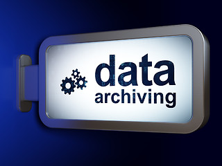 Image showing Information concept: Data Archiving and Gears on billboard background