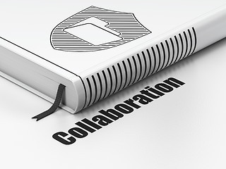 Image showing Business concept: book Folder With Shield, Collaboration on white background