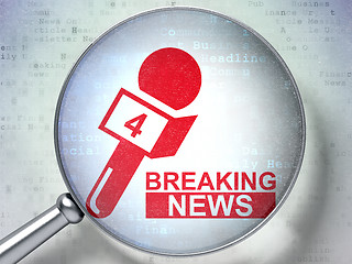 Image showing News concept: Breaking News And Microphone with optical glass on digital background