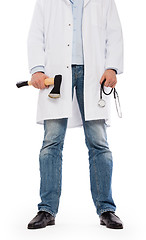 Image showing Evil medic holding a small axe and stethoscope