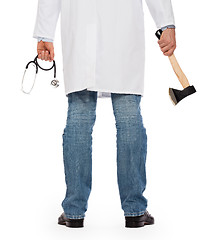 Image showing Evil medic holding a small axe and stethoscope