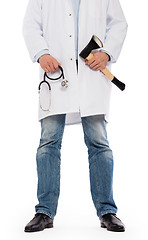 Image showing Evil medic holding a small axe and stethoscope