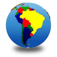 Image showing South America on political model of Earth