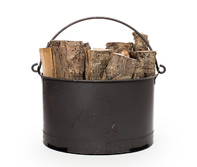 Image showing Metal basket of firewood