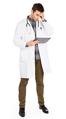 Image showing Doctor holding tablet with copy space and clipping path for the 