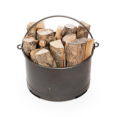 Image showing Metal basket of firewood