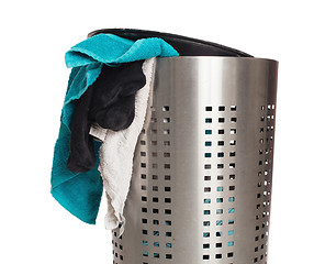 Image showing Dirty laundry in a metal basket