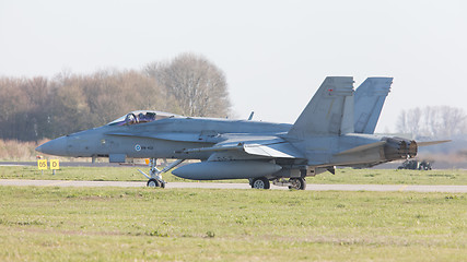 Image showing LEEUWARDEN, NETHERLANDS - APRIL 11, 2016: Finish Air Force F-18 