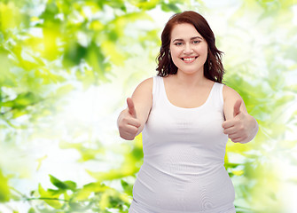 Image showing plus size woman in underwear showing thumbs up