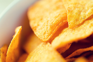 Image showing close up of corn crisps or nachos in bowl