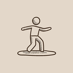 Image showing Male surfer riding on surfboard sketch icon.