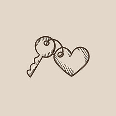 Image showing Trinket for keys as heart sketch icon.