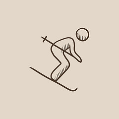 Image showing Downhill skiing sketch icon.