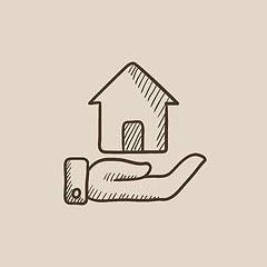 Image showing House insurance sketch icon.