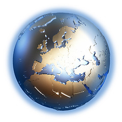 Image showing Europe on golden metallic Earth