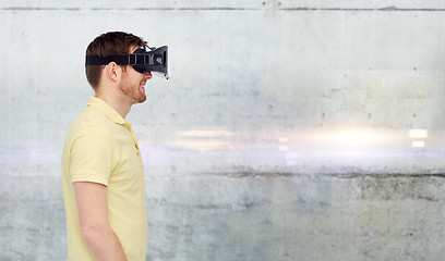 Image showing happy man in virtual reality headset or 3d glasses