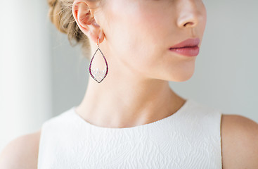 Image showing close up of beautiful woman face with earring