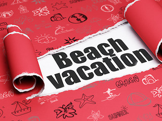 Image showing Travel concept: black text Beach Vacation under the piece of  torn paper