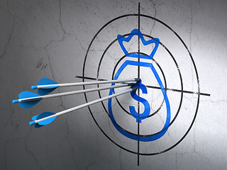 Image showing Money concept: arrows in Money Bag target on wall background