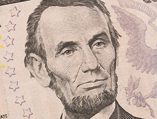 Image showing US five Dollar bill, close up 