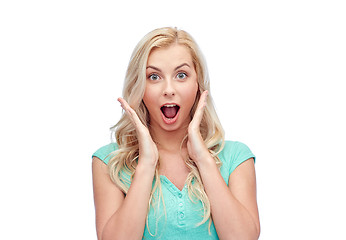 Image showing surprised smiling young woman or teenage girl