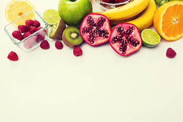 Image showing close up of fresh fruits and berries on table