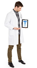 Image showing Doctor holding tablet - Caduceus symbol