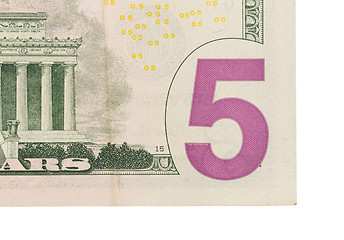 Image showing US five Dollar bill, close up 