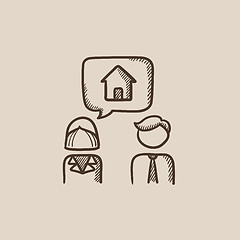 Image showing Couple dreaming about house sketch icon.