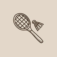 Image showing Shuttlecock and badminton racket sketch icon.