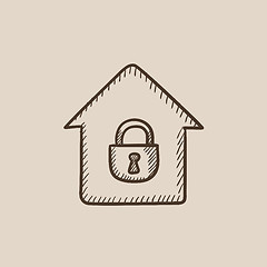 Image showing House with closed lock sketch icon.