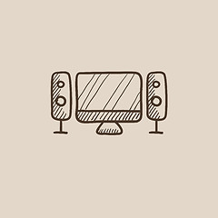 Image showing Home cinema system sketch icon.