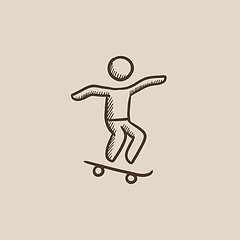 Image showing Man riding on skateboard  sketch icon.