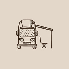 Image showing Motorhome with tent sketch icon.