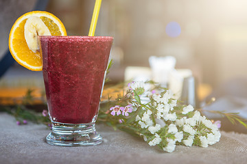 Image showing smoothie from blueberry banana and orange juice