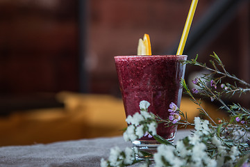 Image showing smoothie from blueberry banana and orange juice