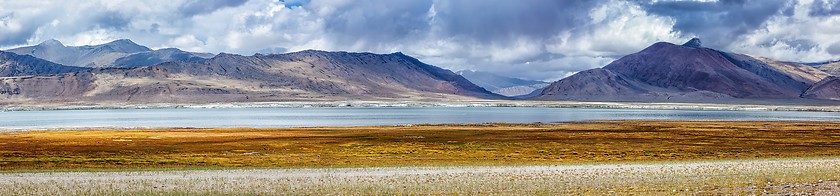 Image showing Panorama of mountain lake Tso Kar in Himalayas