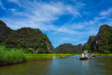 Image showing Tourists on boats in Vietnam