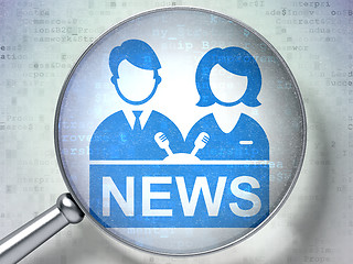 Image showing News concept: Anchorman with optical glass on digital background