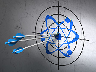 Image showing Science concept: arrows in Molecule target on wall background