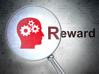 Image showing Finance concept: Head With Gears and Reward with optical glass