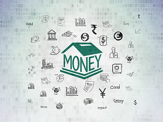 Image showing Banking concept: Money Box on Digital Data Paper background