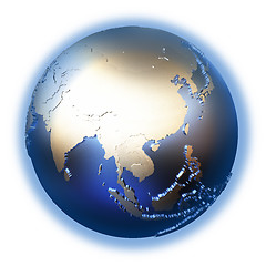 Image showing Southeast Asia on golden metallic Earth